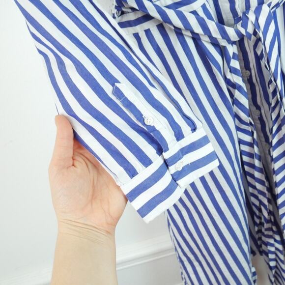 J Crew Striped Shirtdress 14 Blue White Belted Midi A Line Preppy Cotton Classic - Picture 4 of 11